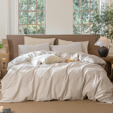 Striped Duvet Cover Set 100% Washed Cotton Linen Like King - Set of 2