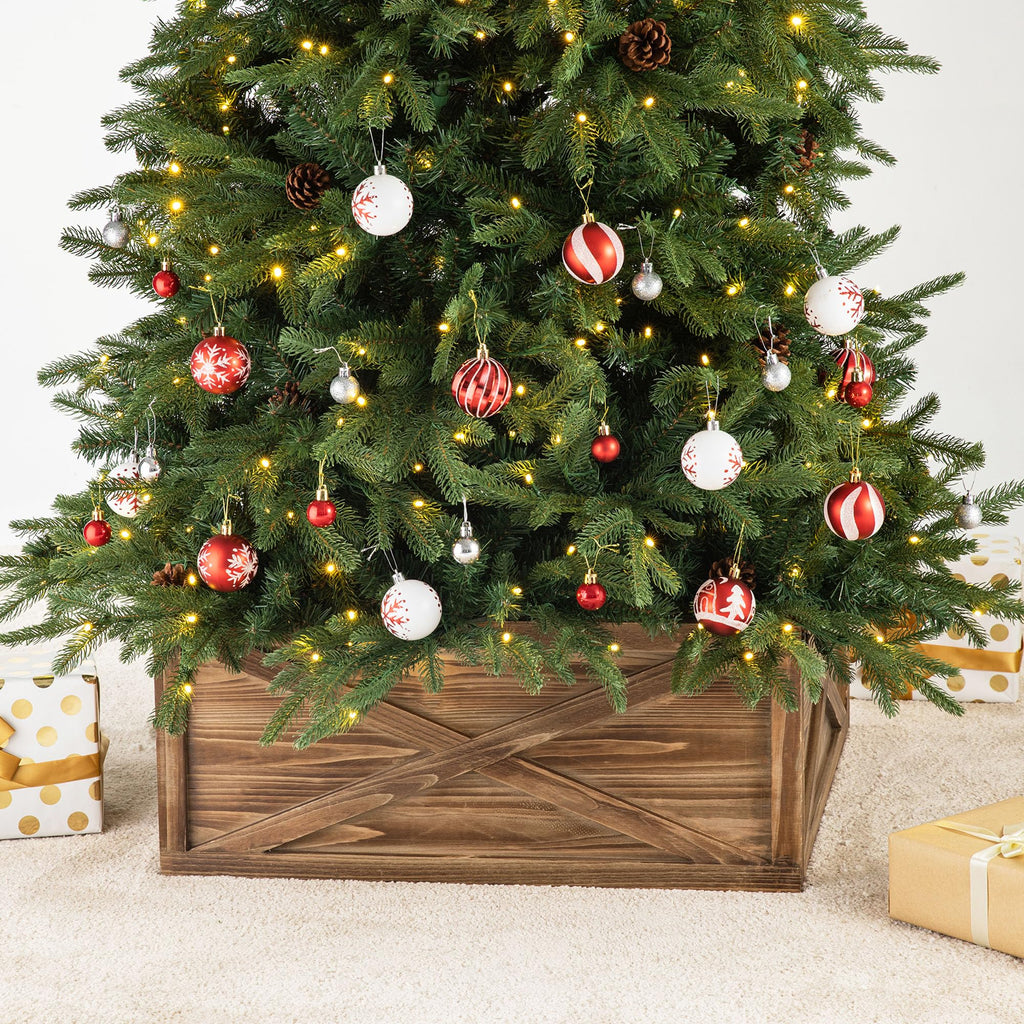 22" L Natural Wooden Tree Collar, Christmas Tree Base Cover, Christmas Tree Collar for 7.5ft Tree Decorative