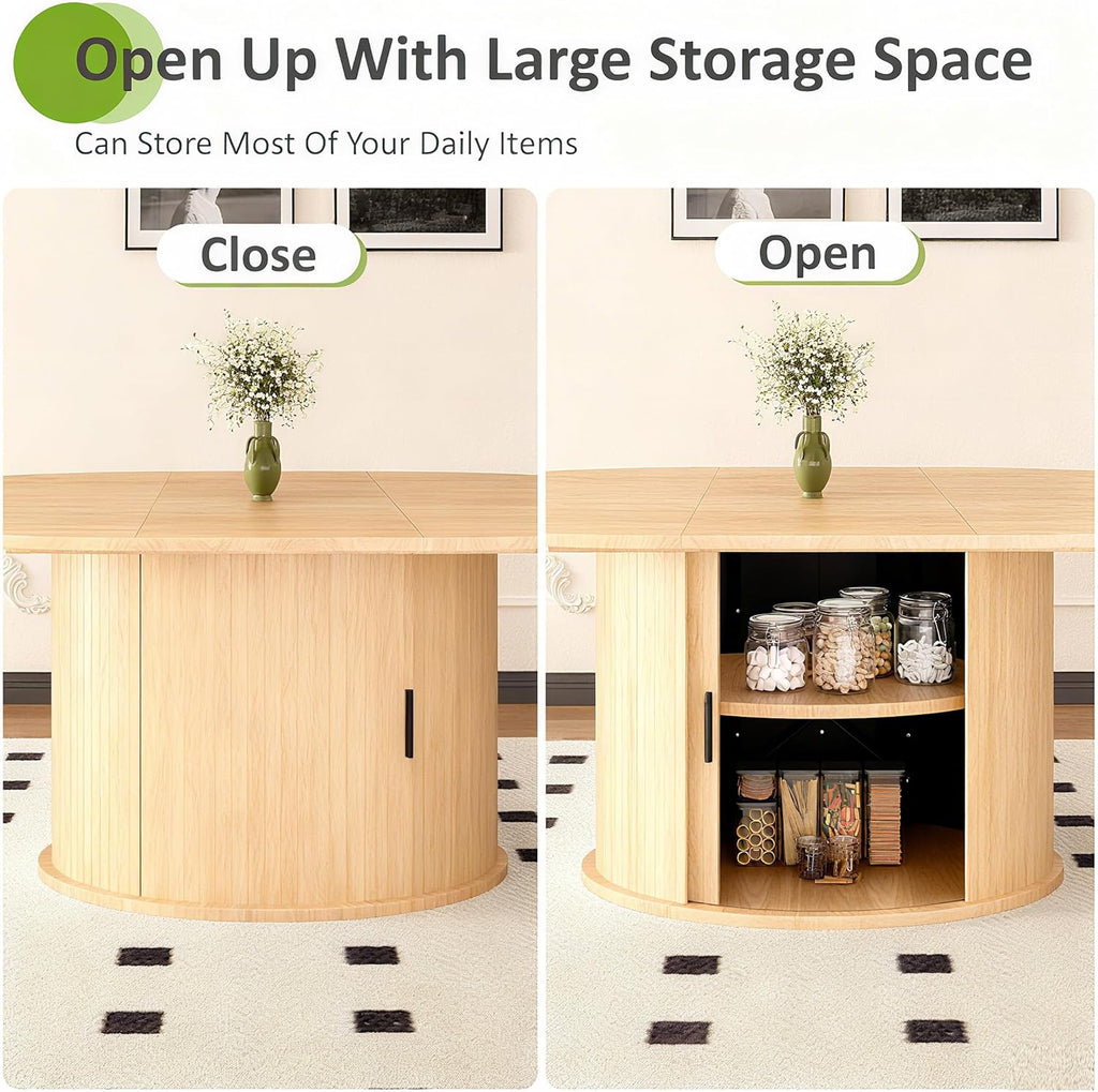 Extendable Round Dining Table for 2-4-6, 63 Inch Dining Room Kitchen Table with 2-Tier Storage Shelf, Modern
