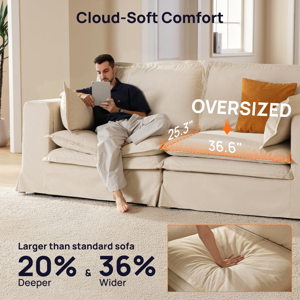 89" Washable Oversized Modular Sectional Sofa Couches, Beige