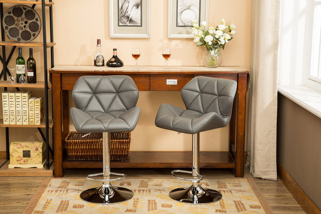 Glasgow Contemporary Tufted Adjustable Height Hydraulic Grey Bar Stools, Set of 2