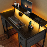 47 inch Computer Desk with 4 Drawers, Gaming Desk with LED Lights & Power Outlets