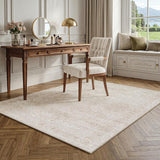 3x5 Washable Area Rug Beige Vintage Neutral Distressed Non Slip Low Pile Floral Retro Indoor Carpet 