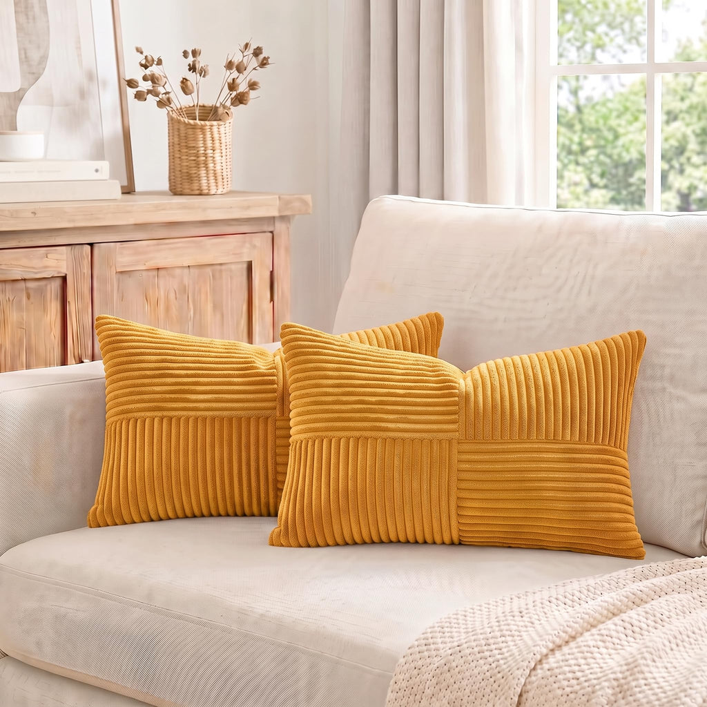 Gold Yellow Long Lumbar Decorative Throw Pillow Covers 16x24 Inch Couch Bed, Boho Farmhouse Fall Home Decor, Soft