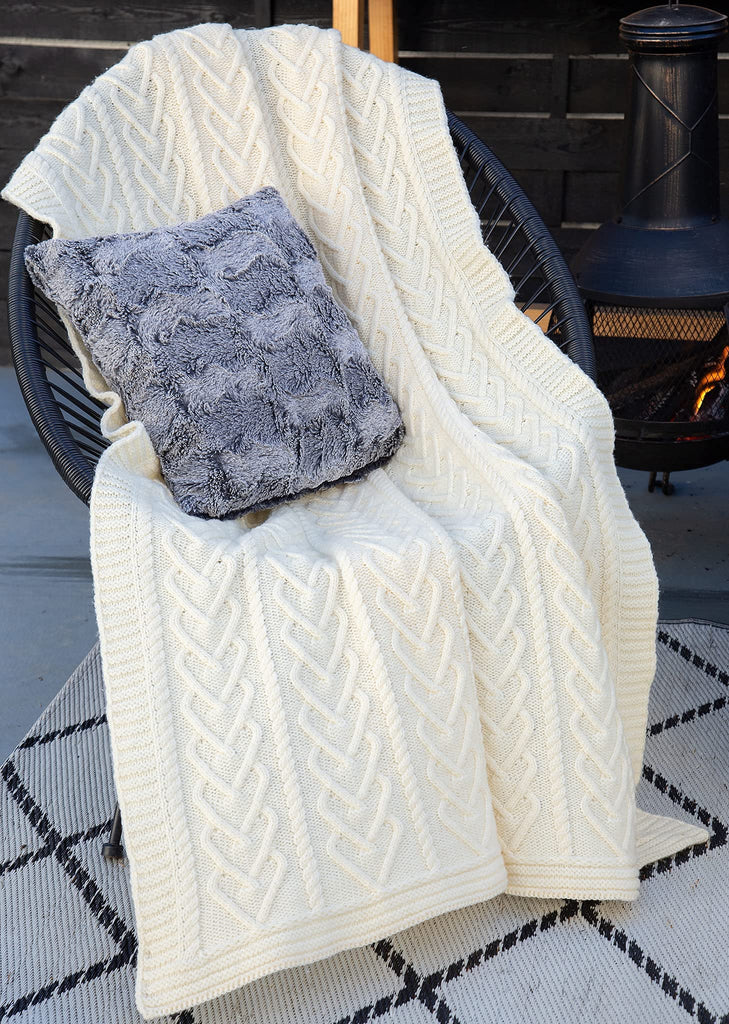 Irish Aran Throw Blanket Heart Pattern 100% Super Soft 67x49 inches