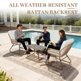 4 Pieces Outdoor Patio Furniture Set,Patio Conversation Set,Rattan Wicker Bistro Sets with Loveseat Chairs and