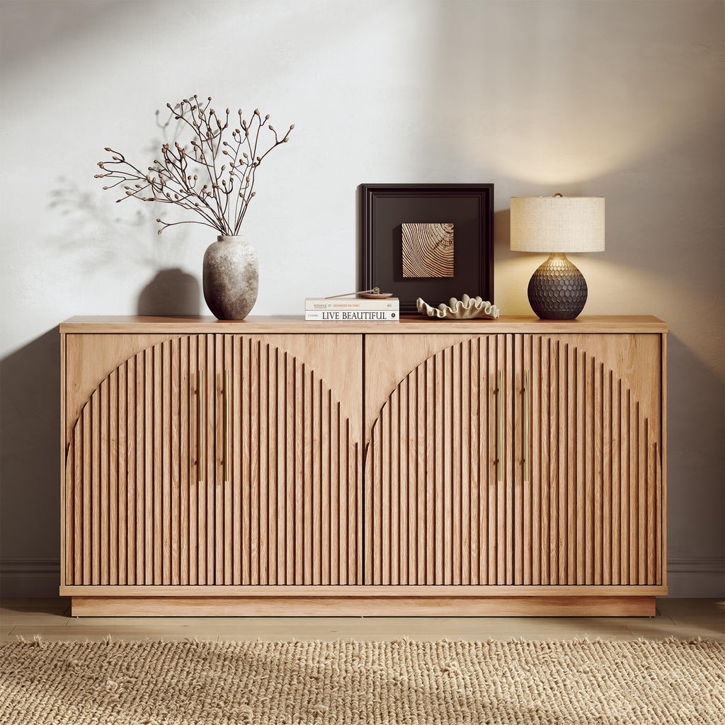 65" Arched Sideboard Buffet Cabinet with Storage, Fluted Credenza