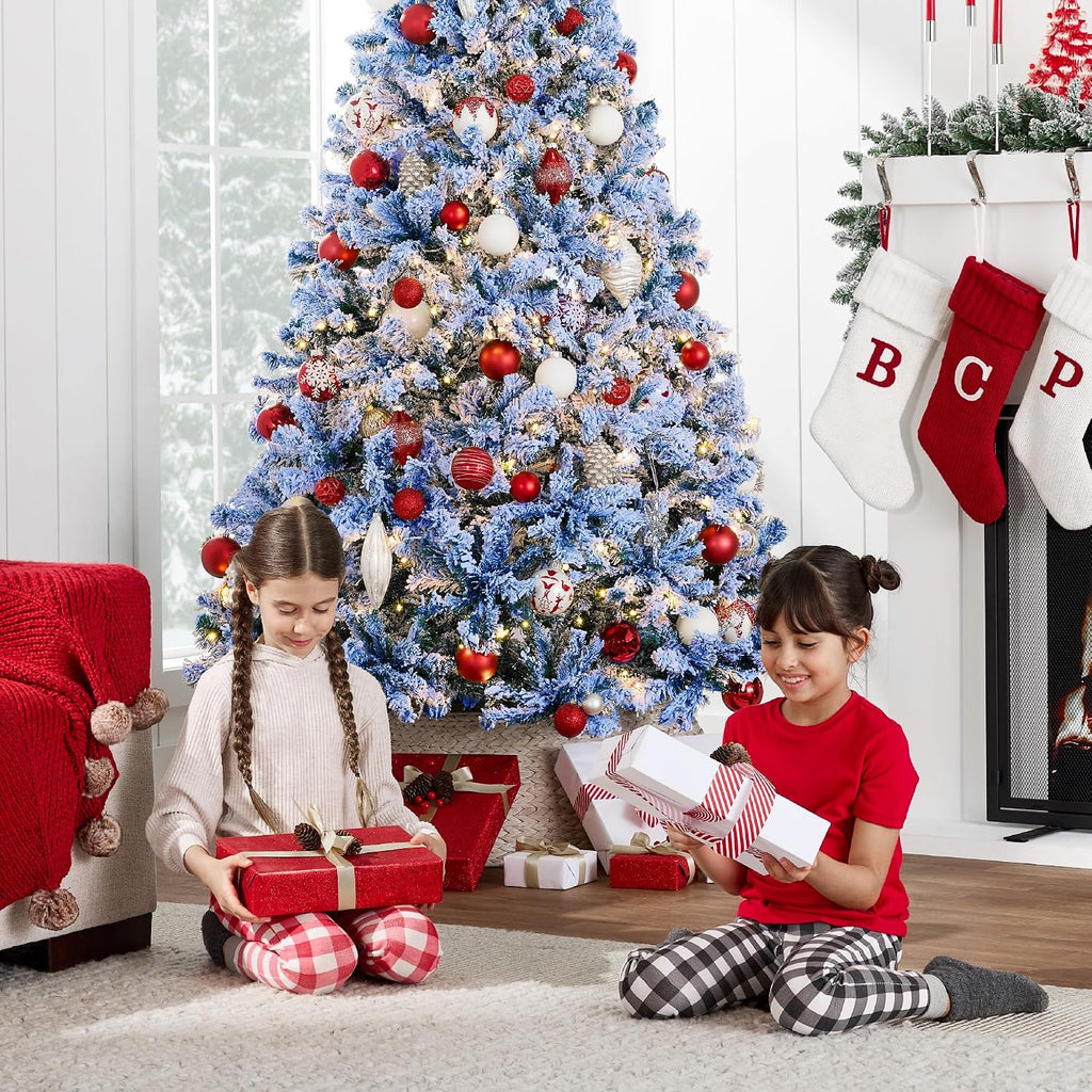 Pre-Lit Blue Christmas Tree, 4.5 to 9 ft, Artificial Flocked Full Fir Tree, Holiday Decoration