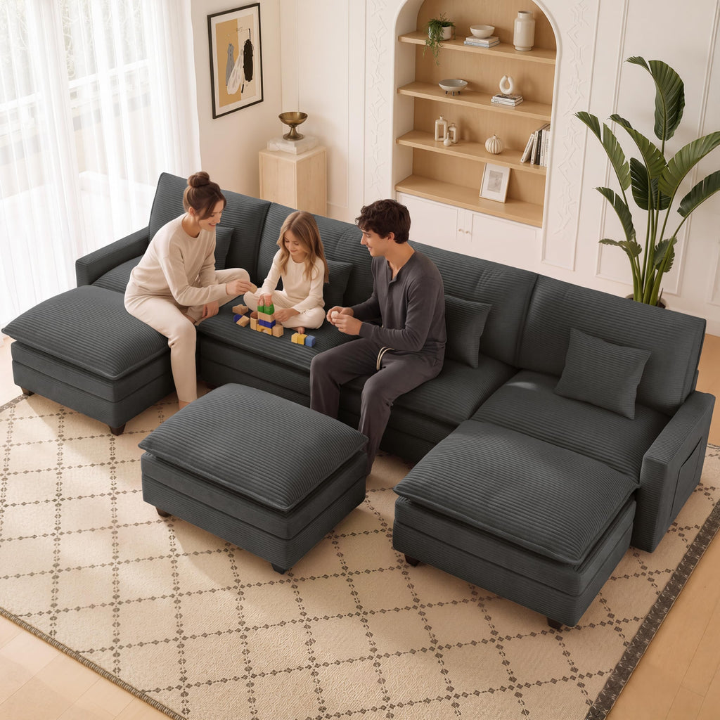140" Oversized Modular Sectional Sofa, U Shaped Cloud Couches with Ottomans
