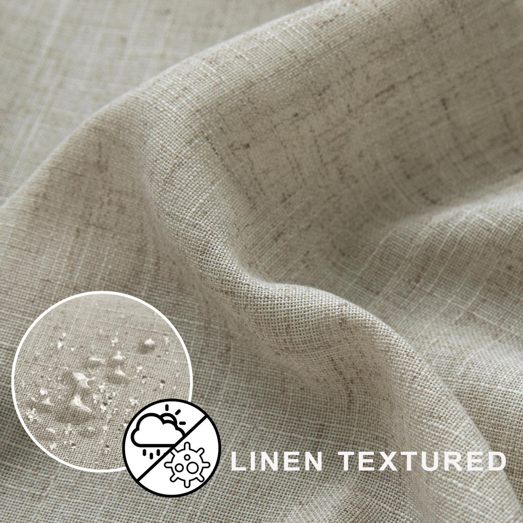 Textured Fabric Liner Set with Hooks Waterproof Luxury Natural Linen Neutral Tone Burlap Woven Look Vintage Country