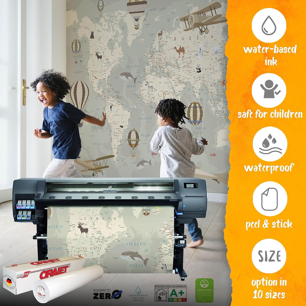 Kids World Map Wallpaper with Animals-Peel and Stick Educational Decals-Nursery Murals for Baby, Toddlers,Boys, Kids