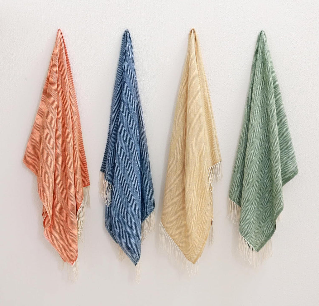 Decorative Herringbone Faux Cashmere Fringe Throw Blanket Lightweight Soft Cozy, 50" x 60" Orange