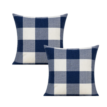 Navy Blue White Outdoor Buffalo Plaids Throw Pillow Covers Farmhouse Retro Decorative Dark Blue Check Cushion Cases