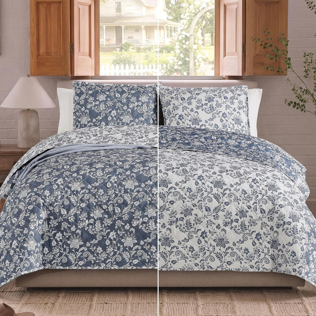 Twin/Twin XL Quilt Set-2 Pieces Soft Bedding Floral Reversible Coverlet - Set of 2