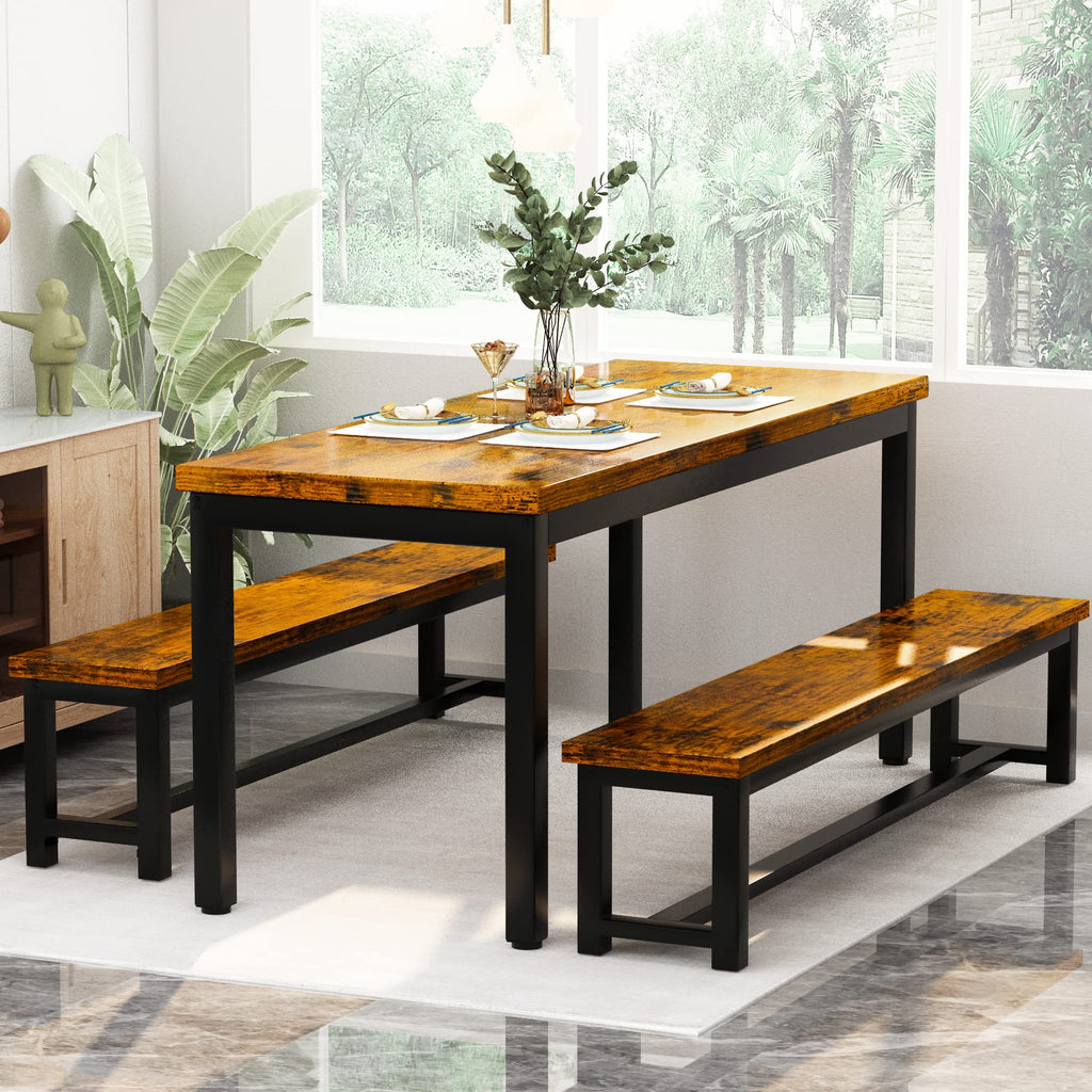 43.3" Stylish 3-Piece Dining Table Set for 4 with Bench - Compact Space-Saving Design, Durable & Easy Assembly s