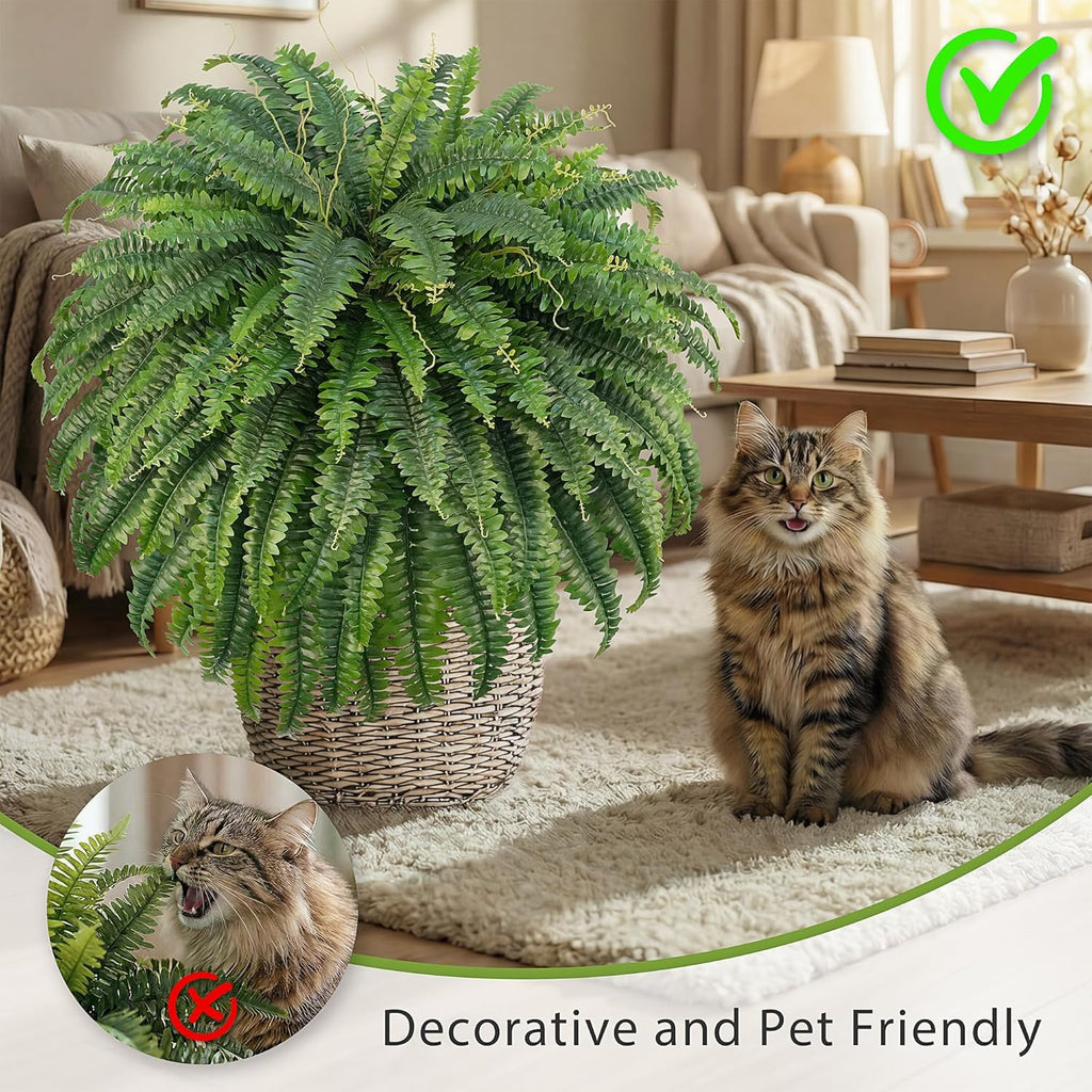 50" Artificial Boston Ferns, Fake Bush Plants, Large Faux Ferns with 96 Fronds for Outdoors Home Decor