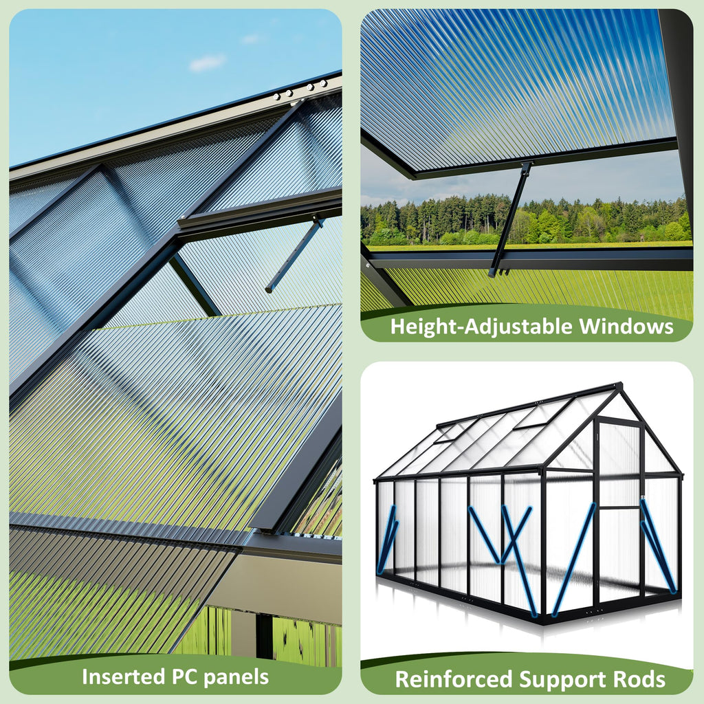6x10.86 FT Walk-in Polycarbonate Greenhouse for Outdoor