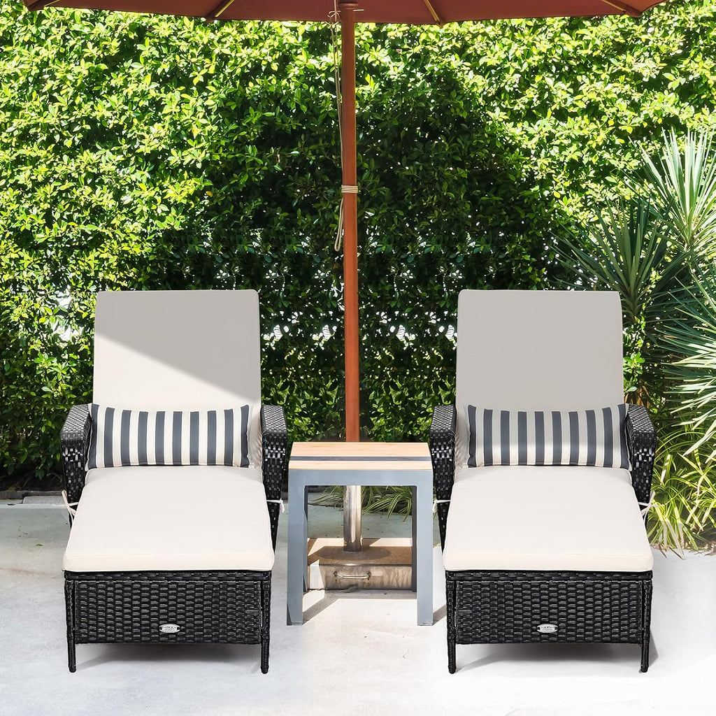 Wicker Chaise Lounge Outdoor, Patio Rattan Reclining Chaise with 6-Gear Adjustable Backrest