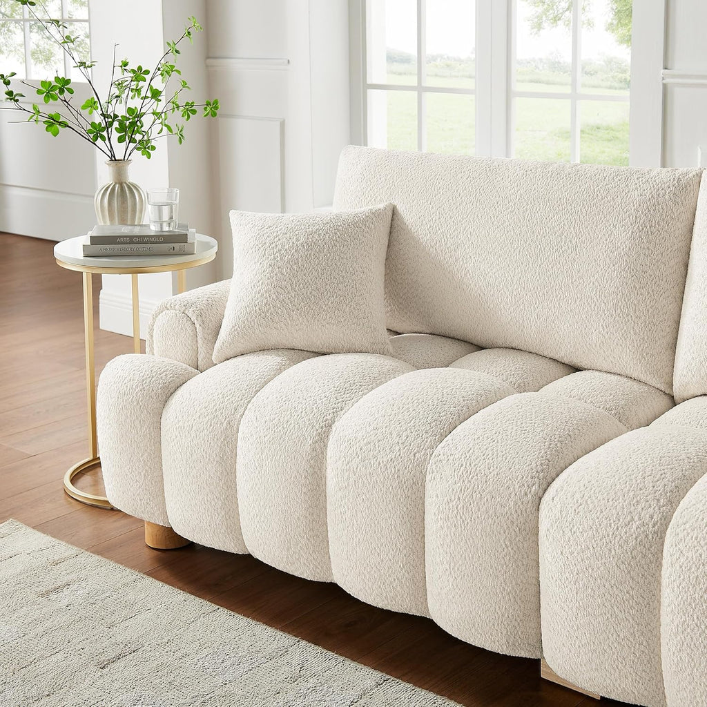 Boucle Sofa Couch, 91" Comfy Tufted Upholstered Cloud Couches, Modern 3 Seater Sofa with Pillows