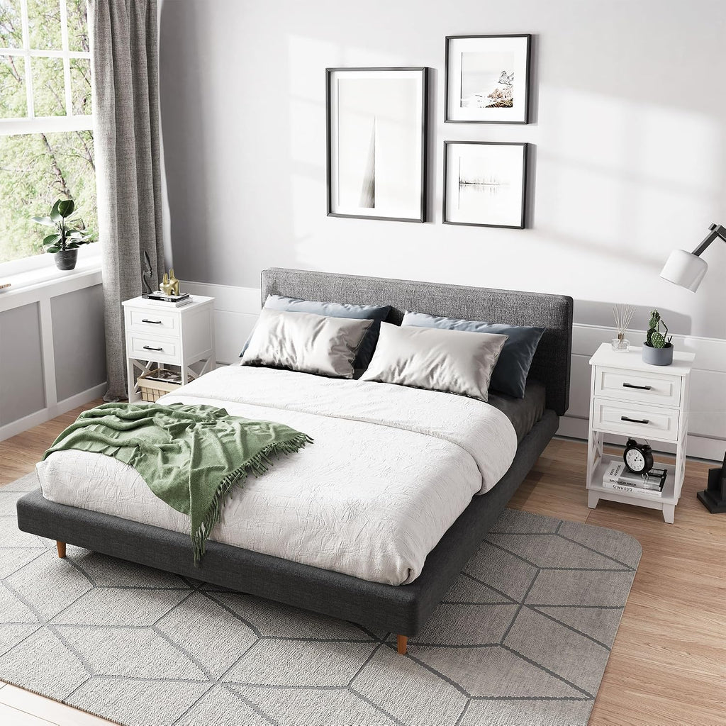 Nightstand Set of 2, 30" Tall Side Table with 2 Drawers and Open Shelf, Bedside Table with Solid Feet, Modern Night