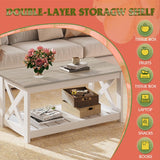 Farmhouse Coffee Table, 40.1" Rustic Center Table with X-Frame Support & Storage Shelf