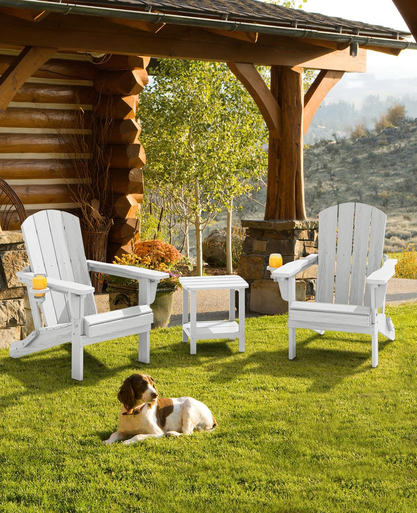 Folding Adjustable Adirondack Chairs Set of 2, Cup Holders, White | Adirondack Chair with 3 Recline Positions, All