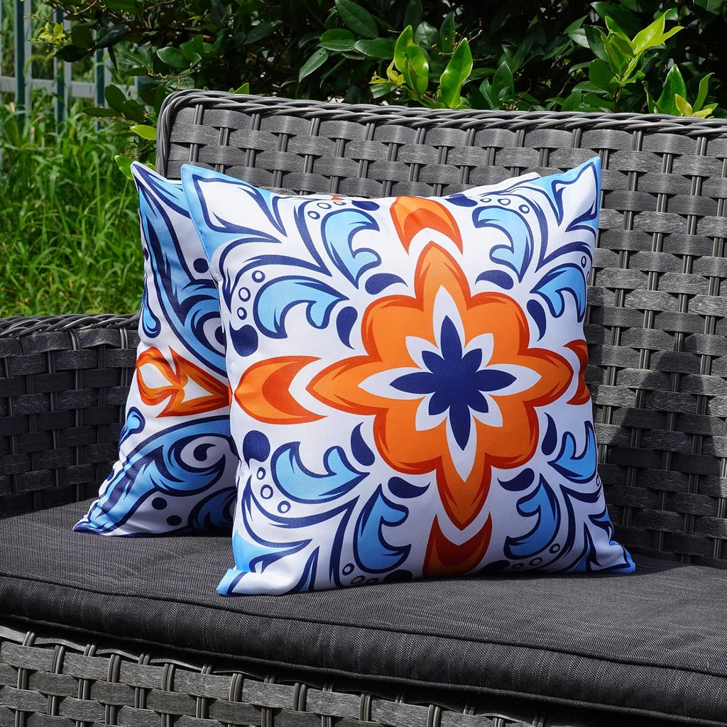 Outdoor Pillow Covers Waterproof Set of 4 Floral Boho Decorative Throw Cushion Cover Farmhouse Pillows for Bench