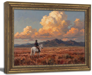 Vintage Gold Framed Wall Art Western Cowboy Wall Art Vintage Cowboy on Horse Wall Decor Picture Rustic Sunset