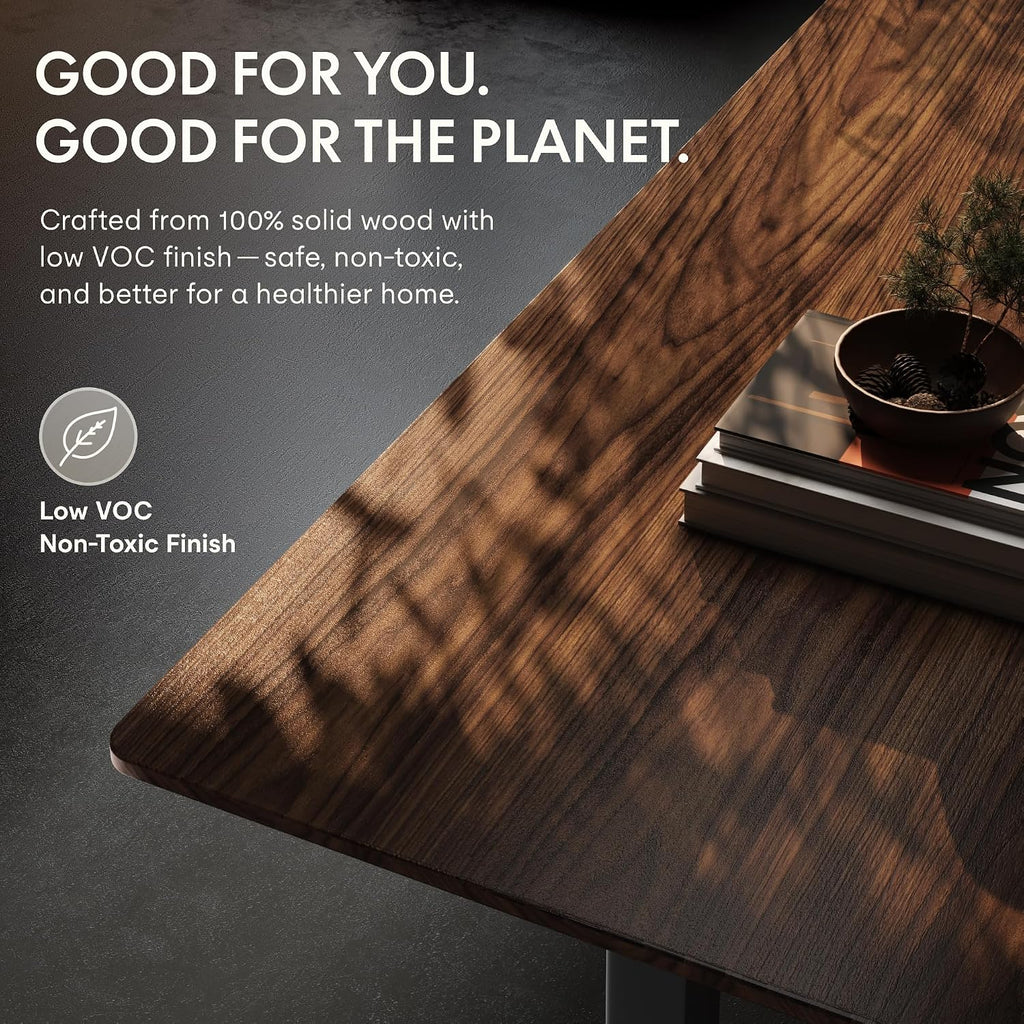 E6 MAX Solid Black Walnut Wood Dual Motor Standing Desk, 71 x 32