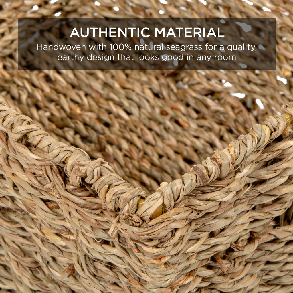 Rustic Set Of 4 Multipurpose Stackable Seagrass Storage Basket, Handwoven Laundry Organizer Totes, Shelves, Pantry