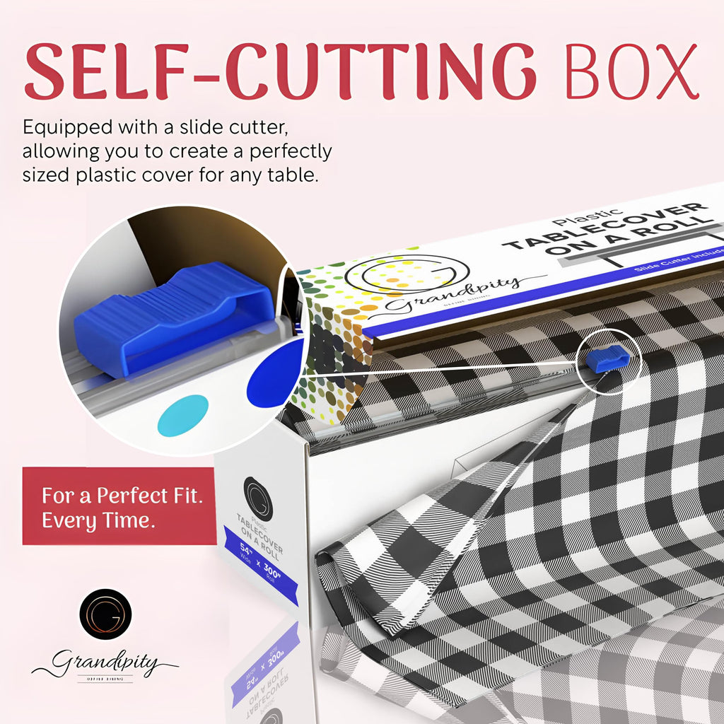 Plastic Table Cloth Roll - 54in x 300 Ft. Table Cover Gingham