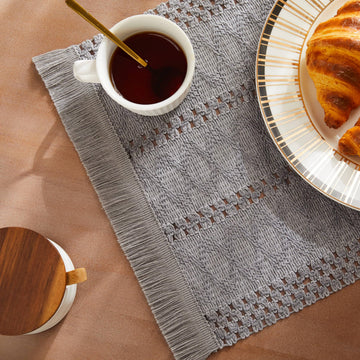 Macrame Style Boho Placemats Set of 4, Grey 12x20 Inch
