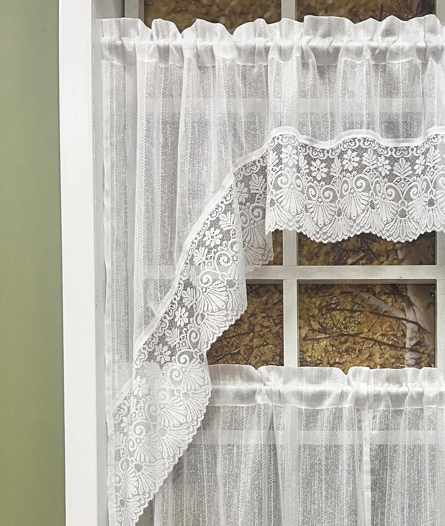 Starry Breeze 3pcs Cafe Curtain Tiers Set, 100% Polyester, Light Filtering, Subtle Linen-Like Texture,Soft as