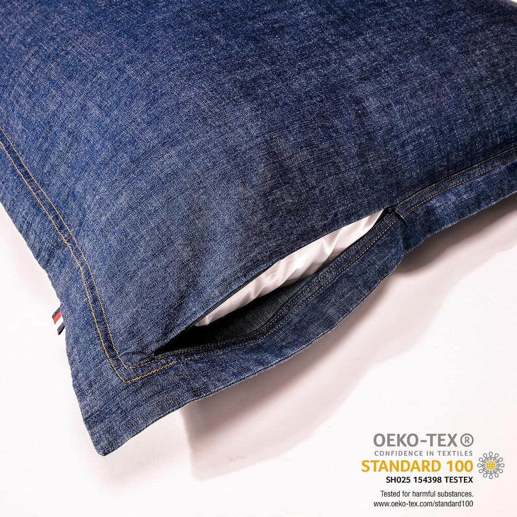 100% Cotton Washed Yarn Dyed Denim Euro Sham Cover 26'' x 26'' Throw Pillow Cover (1 pc, Dark Blue)