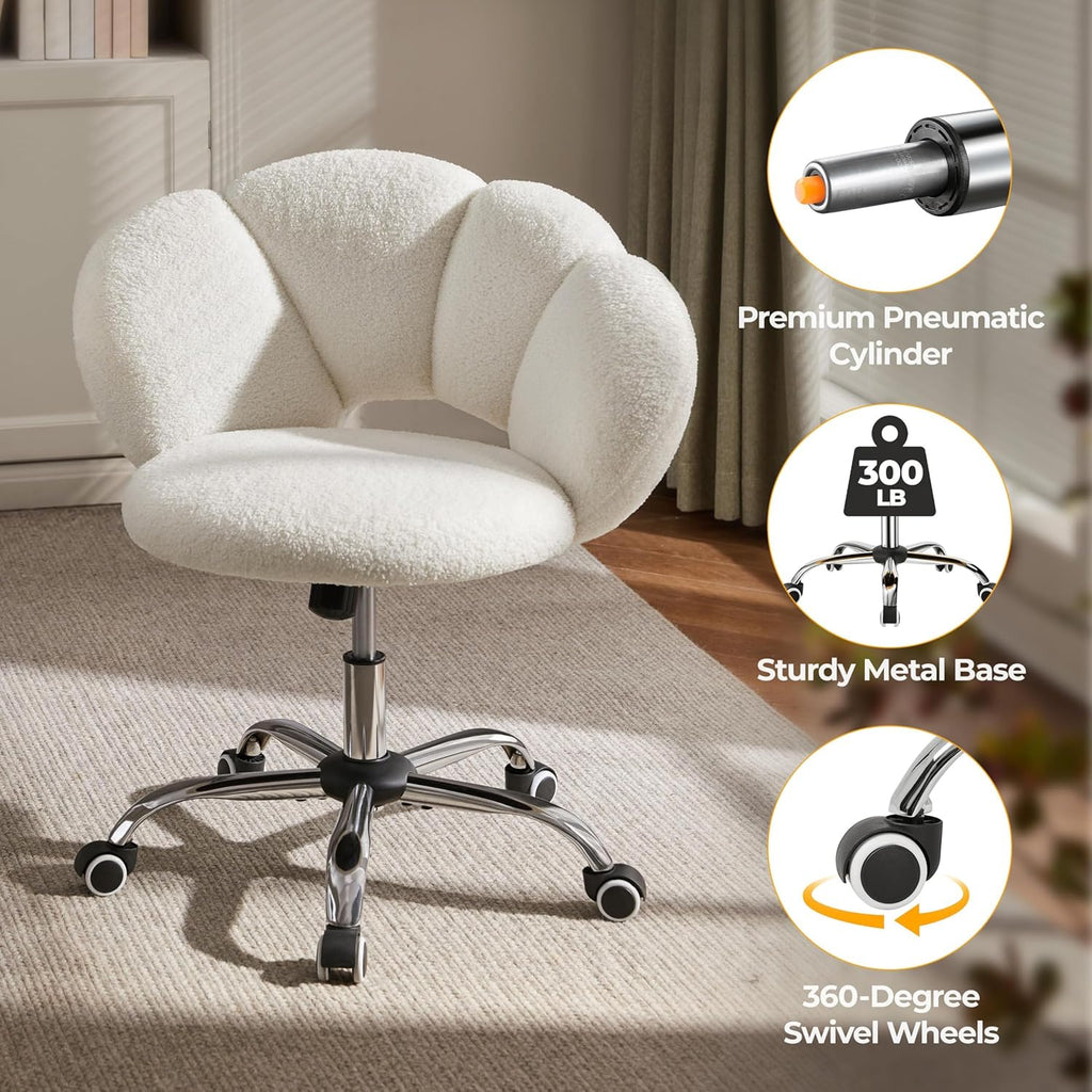 Upholstered Desk Chair Cloud-Shaped Vanity Chair Adjustable Home Office Computer with Rolling Wheels for