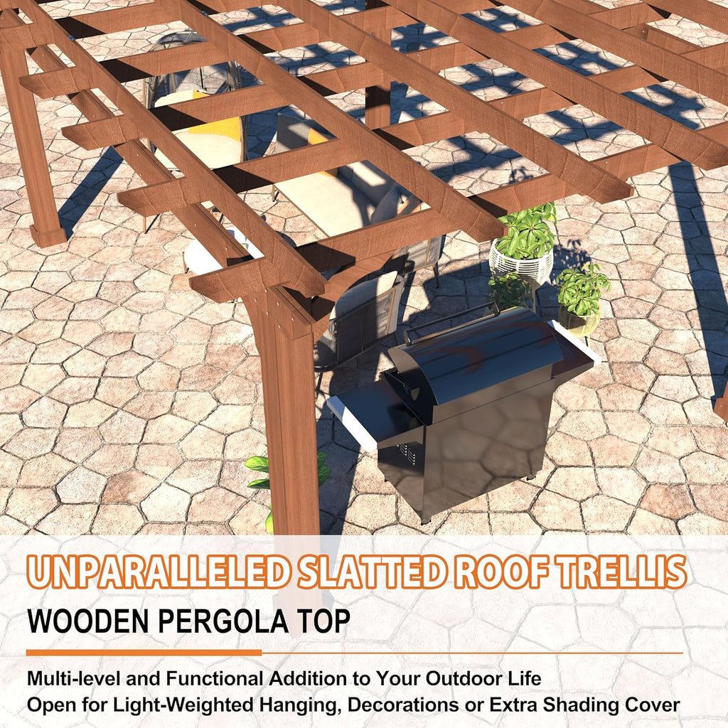 10x12 FT Wooden Pergola, Cedar Wood Gazebo with Flat Roof, O - Image 6