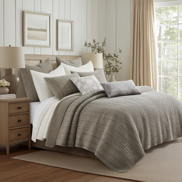 Loden Quilt Set - Quilt and One Standard Sham - Textured Waffle - Taupe - Quilt (68x86in.) and Sham (20x26in.)