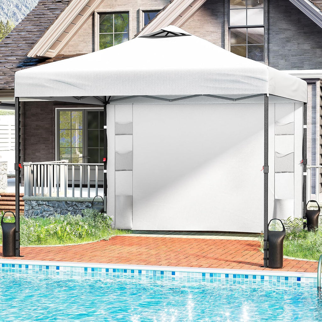10'x10' Pop Up Canopy Tent with 1 Sidewall and 6 Pockets, One Push Setup, Instant Shade Tent with Vented Roof Case