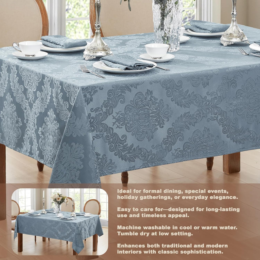 Barcelona Damask Fabric Tablecloth, 60 x 84 Inch Rectangle, Blue - No Iron, Soil Resistant Table Cov