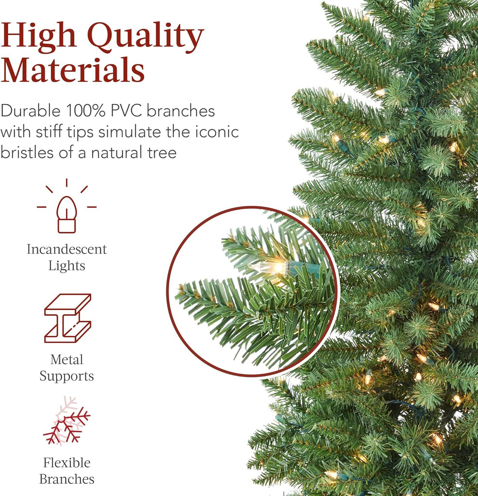 7 5FT Artificial Pencil Christmas Tree with Led Twinkling Lights Pre L