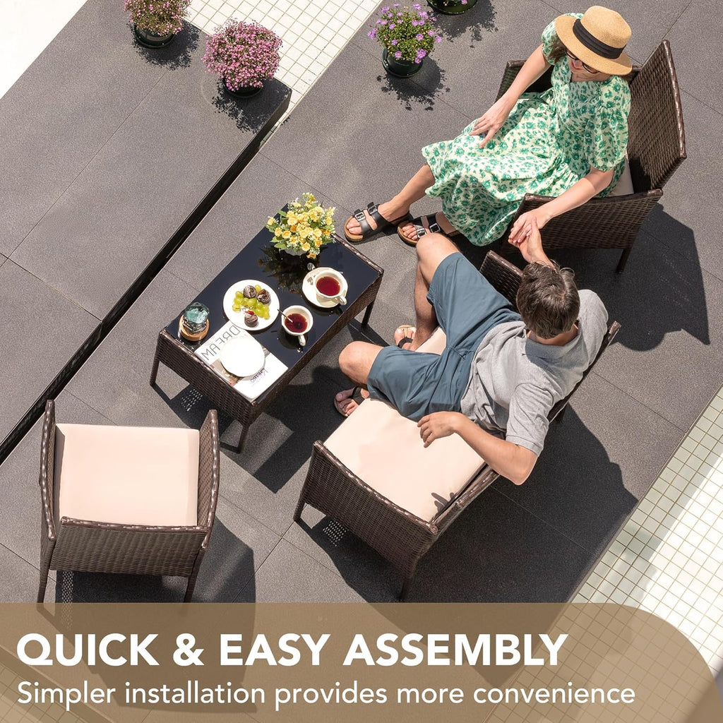 4 Pieces Outdoor Patio Furniture Set, PE Rattan Wicker Chairs Balcony Lawn Porch Patio Furniture Sets with Beige