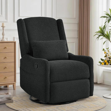 Glider Recliner Rocking Chair, 360° Swivel Boucle Nursery Chair, Comfy Upholstered Recliner,Black
