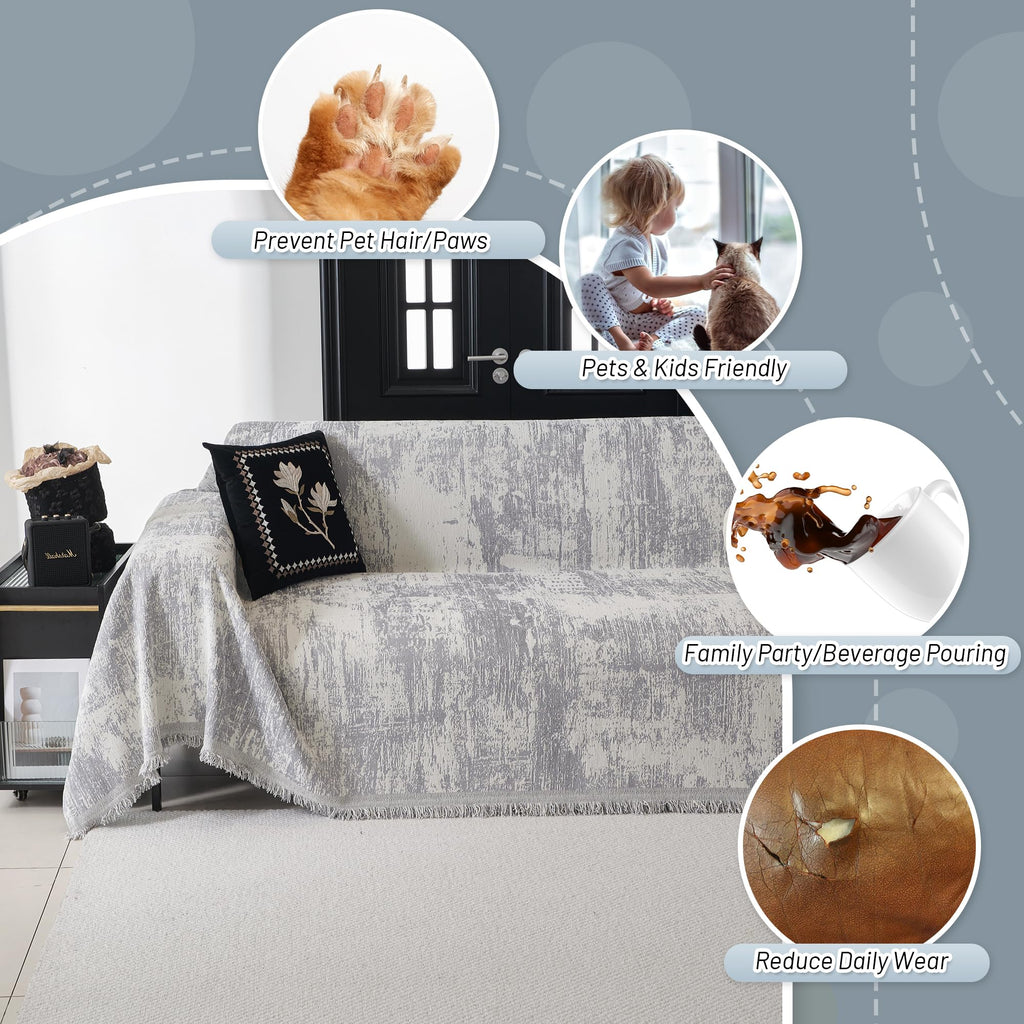 Boho Couch Cover for Dogs Washable Grey Abstract Couch Sofa Protector for Loveseat Sofa with Pets Friendly Chenille