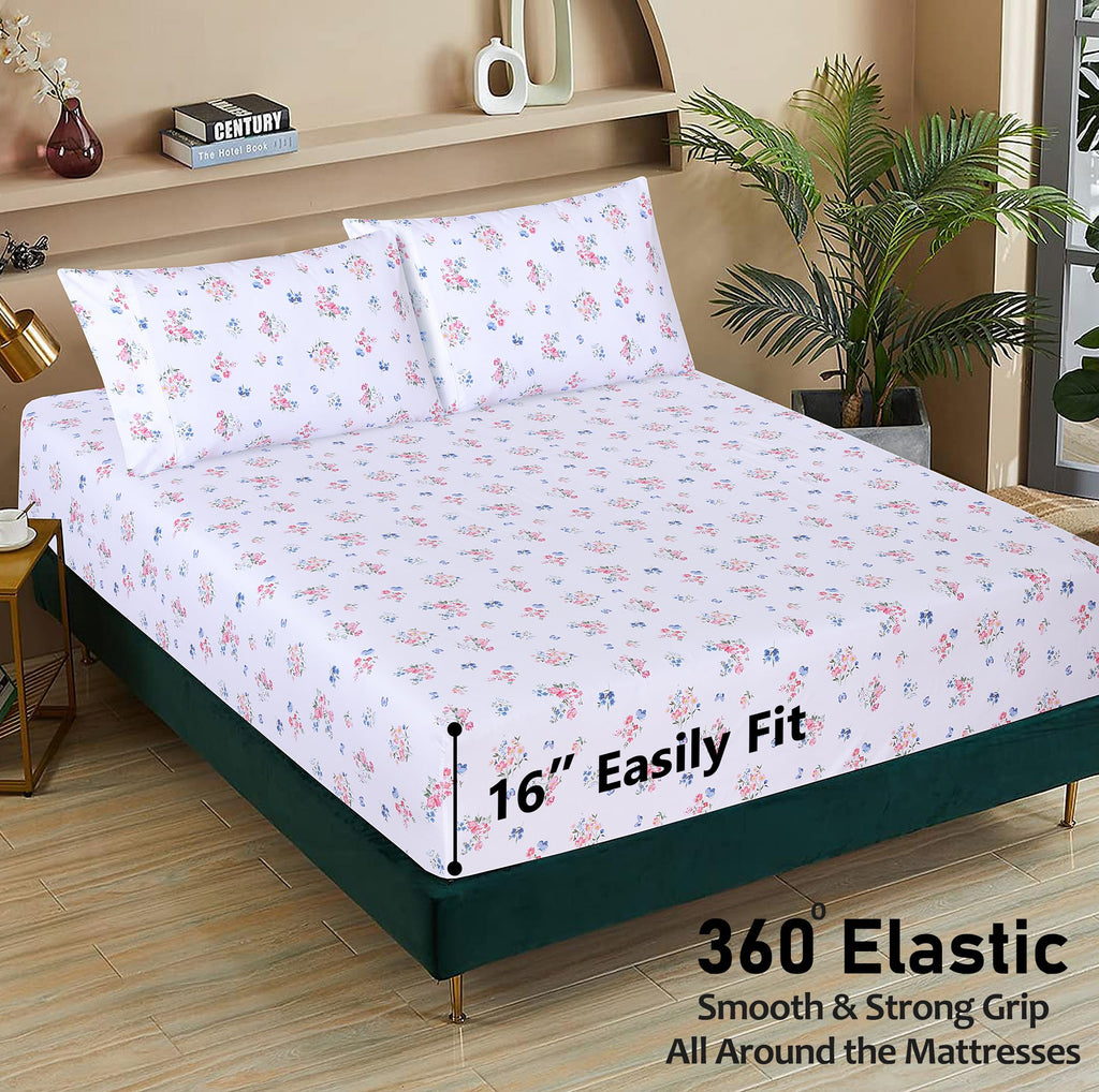100% Cotton Split King Sheets, Percale Sheet Set, Funa Flora