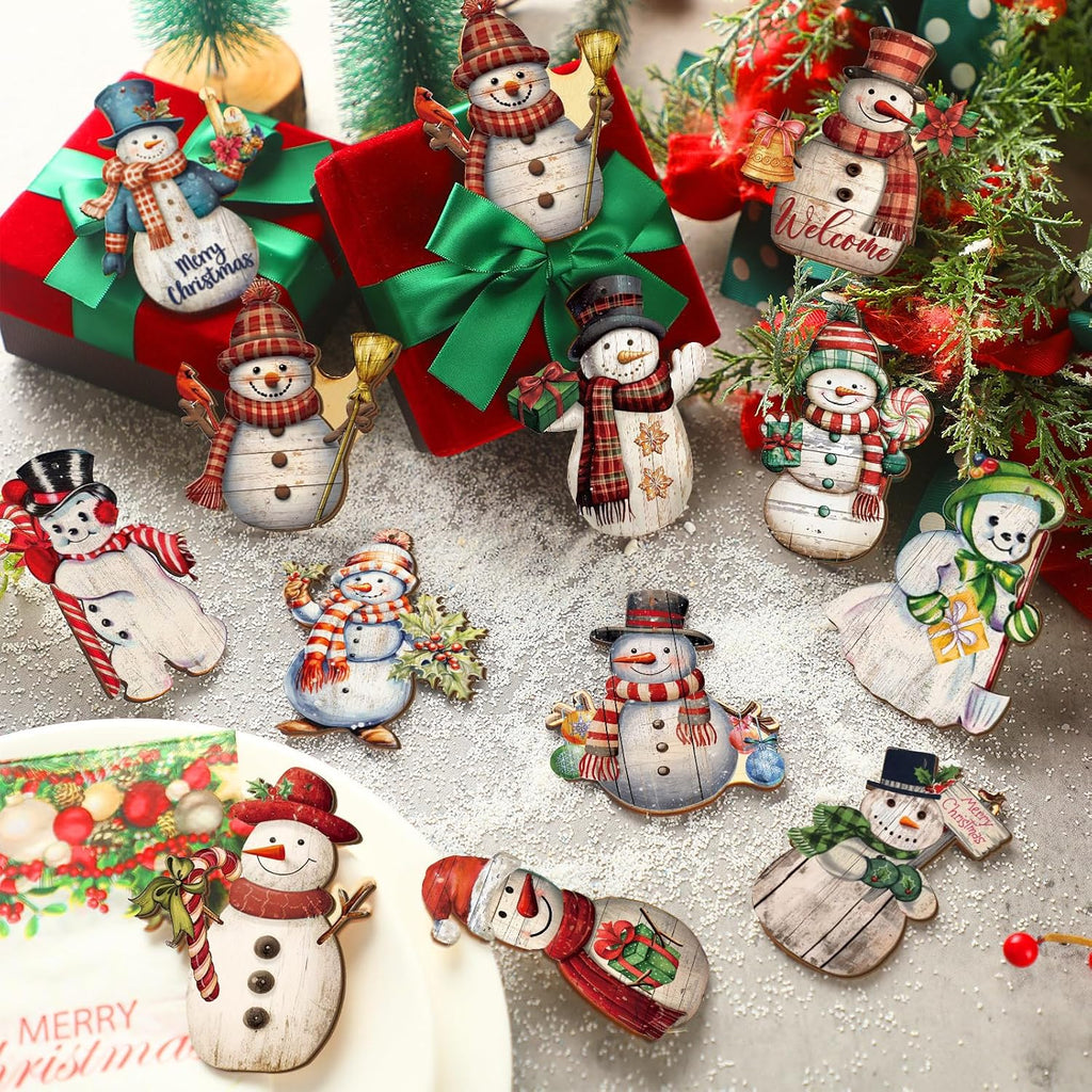 Christmas Tree Ornaments Snowman Christmas Decor, Rustic - Set of 36