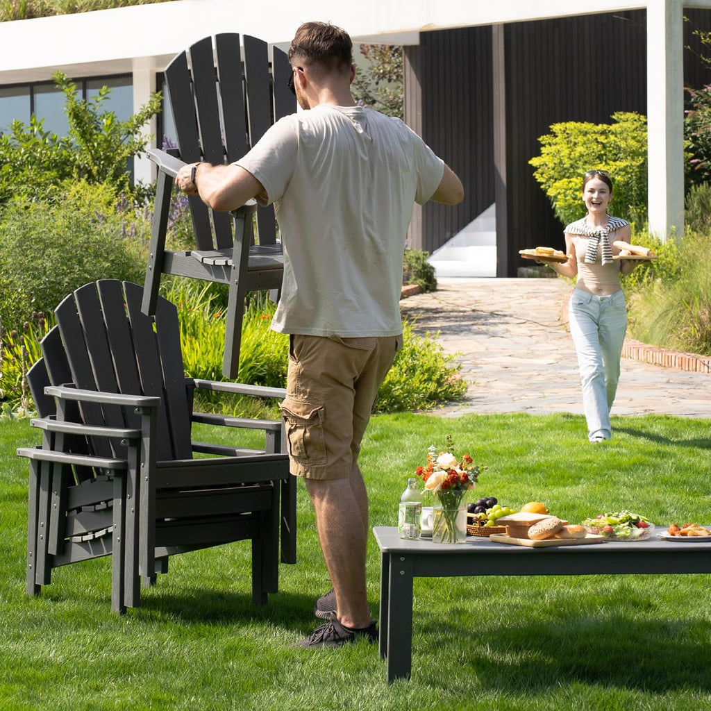 Stackable Adirondack Chairs,Compact All Weather HDPE,Grey | 26.3" Wide HDPE,380lb,All-Weather