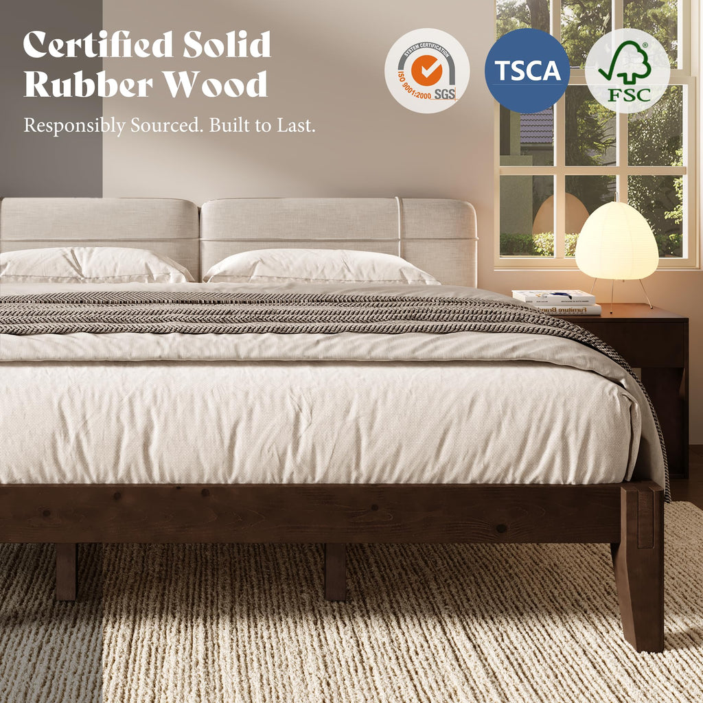 Solid Wood King Bed Frame, Tool-Free, Japanese Joinery Bed, Walnut