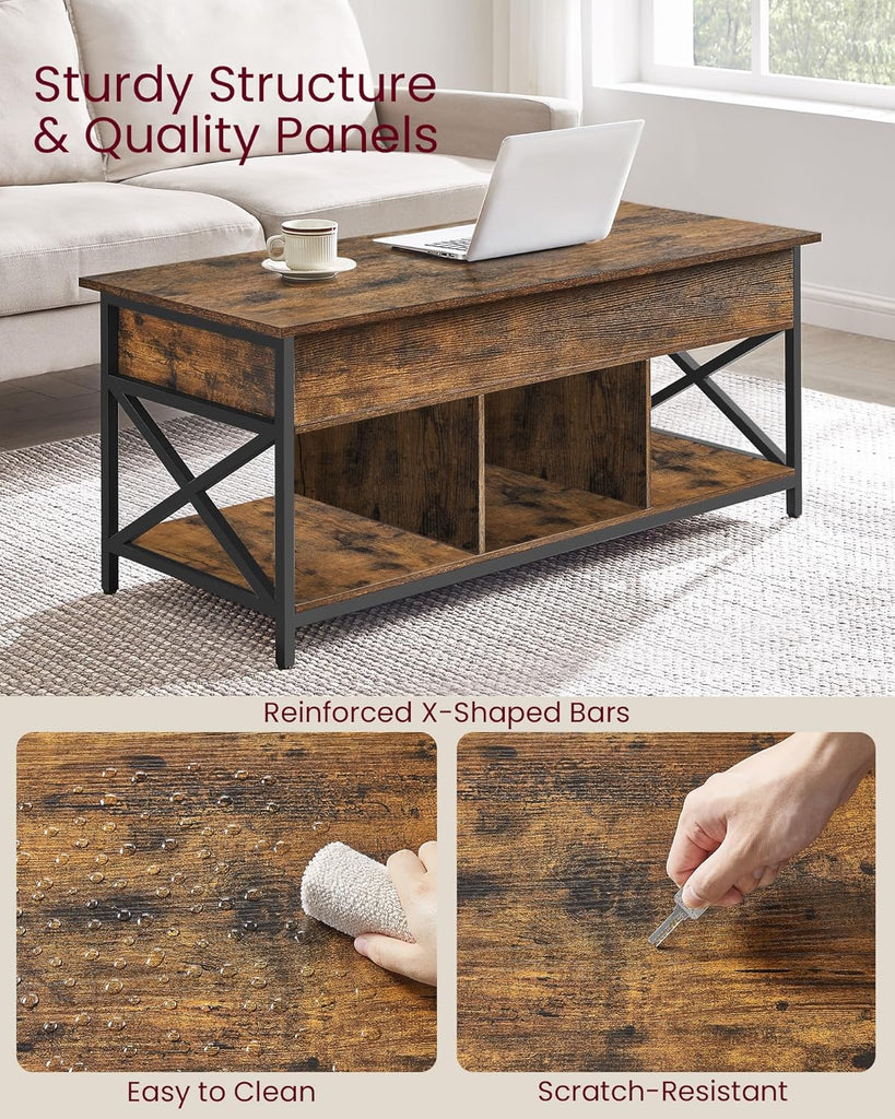 Lift Top Coffee Table, Lift Coffee Table with Storage Shelf, Hidden Compartments and Lifting Top