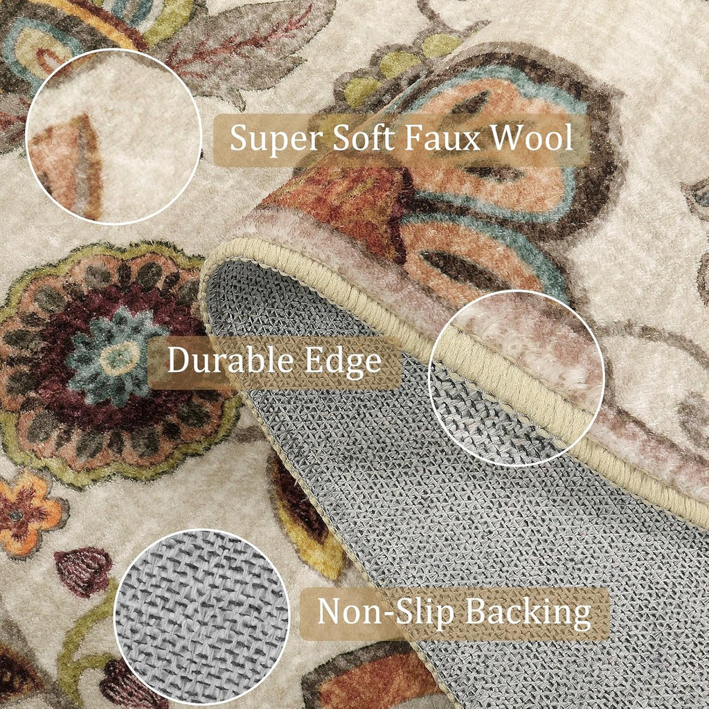 Washable Floral 3x5 Area Rug, Paisley Rug for Entryway Non Slip, Soft Vintage Accent Dorm Rug Indoor