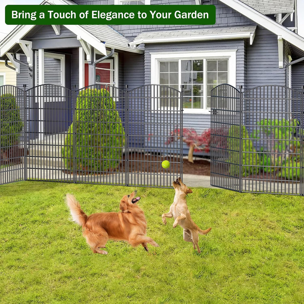 10 Panels No Dig Decorative Garden Fence with Gate - 48 in (H) x 22.6 ft (L), Dog Fence Outdoor for Yard, Rustproof